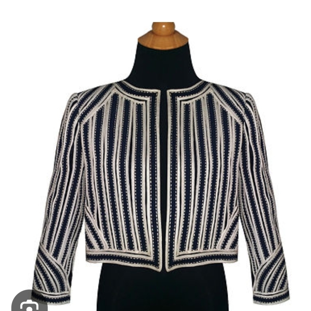 OSCAR DE LA RENTA Dark NAVY BLUE and White Striped Jacket